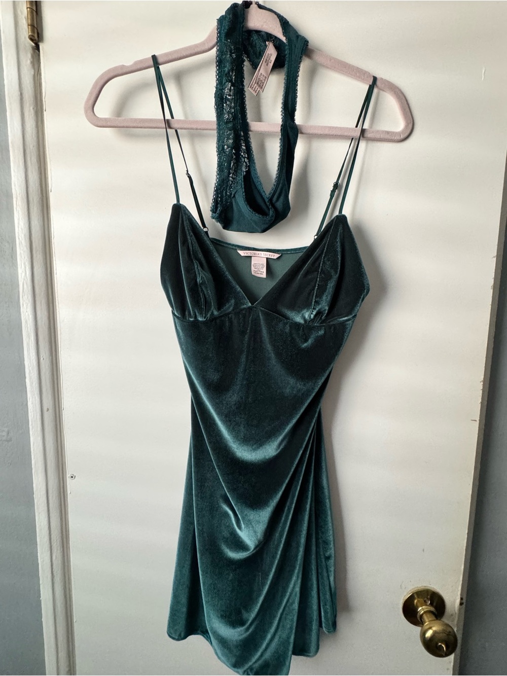 Victoria’s Secret Women’s Velvet Slip Dress and Lace Thong - Deep Teal